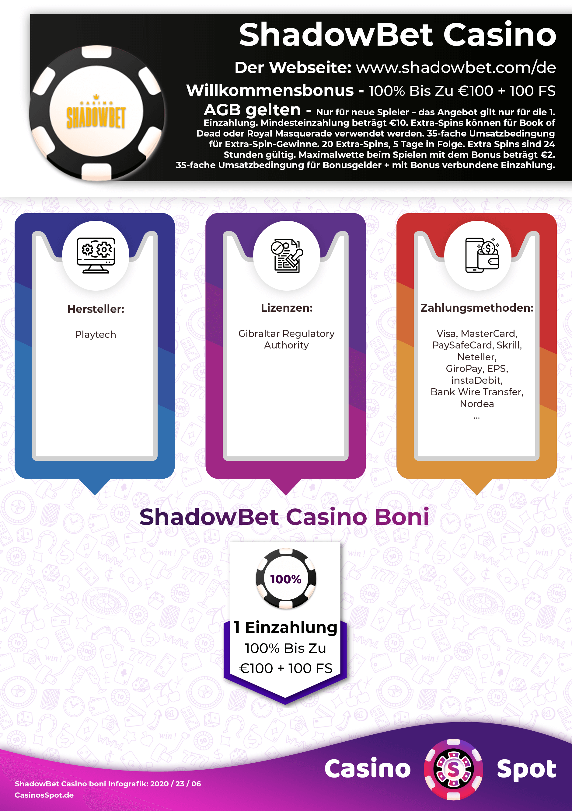 ShadowBet Casino Willkommensbonus Infografik